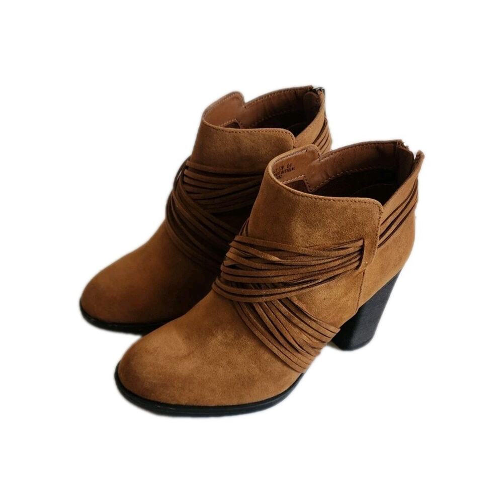 Bamboo Womens Size 6.5 Taupe Faux Suede Ankle Fashion High Heel Booties Zip